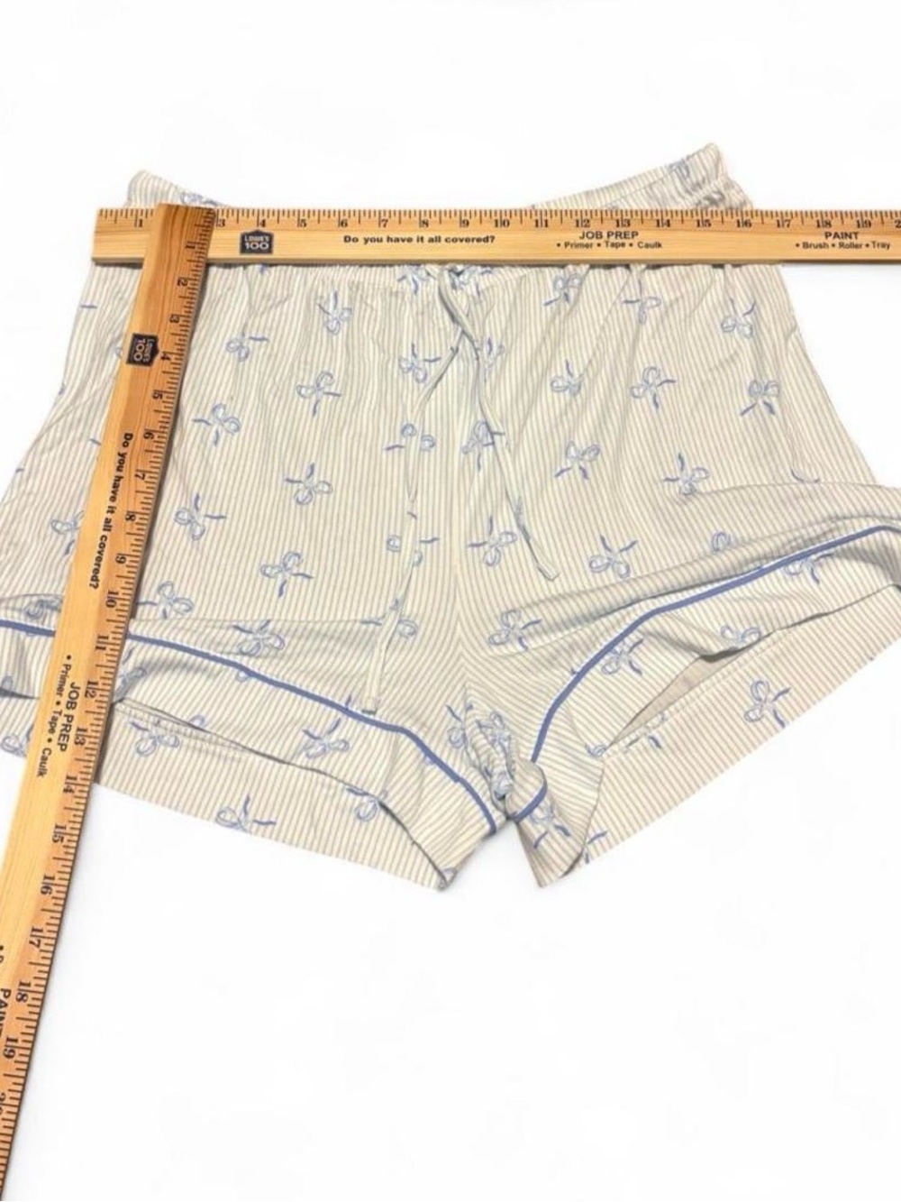 Shabby Chic Bow Print Pajama Set 3pc Large Short Sleeve Top Shorts Pants Blue L - Picture 6 of 11
